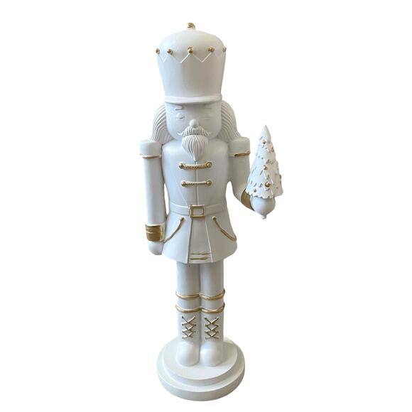 Nicole Miller | Holiday | Nicole Miller 4in Christmas  Nicole Miller 14in Christmas Nutcrackers White & Gold Holiday Glam Set of 2 New main image 0